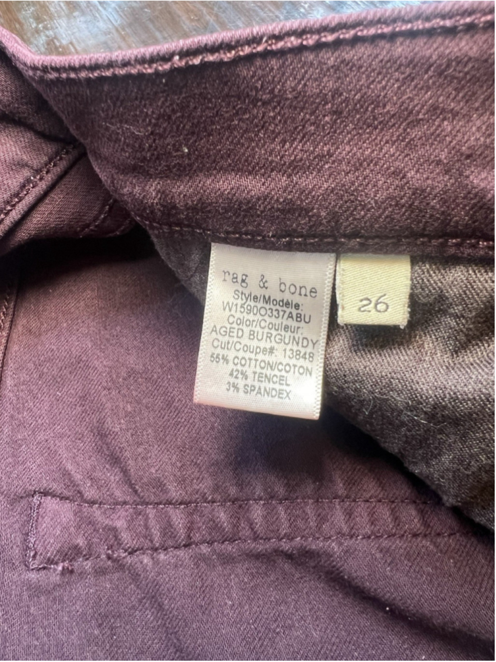 RAG & BONE Jeans Burgundy Slim Fit Boyfriend Stretch Modern Women’s Size 26 - Picture 13 of 15